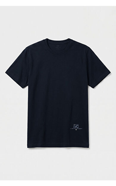 YENİ Lacivert Standart Fit Baskılı Kısa Kollu Erkek T-Shirt - 88440