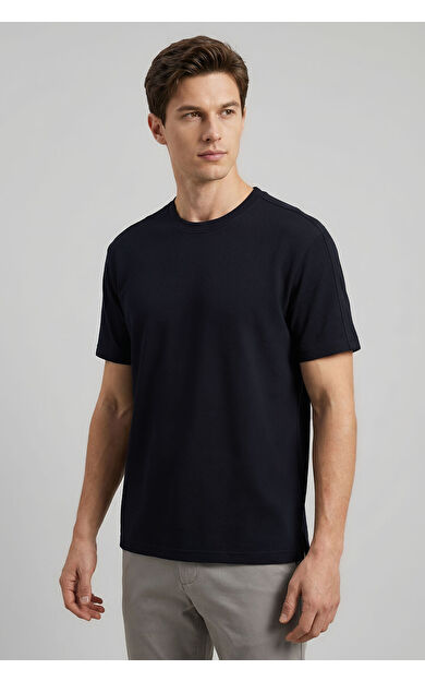 Lacivert Rahat Form Esnek Nefes Alabilir Erkek T-Shirt - 88495