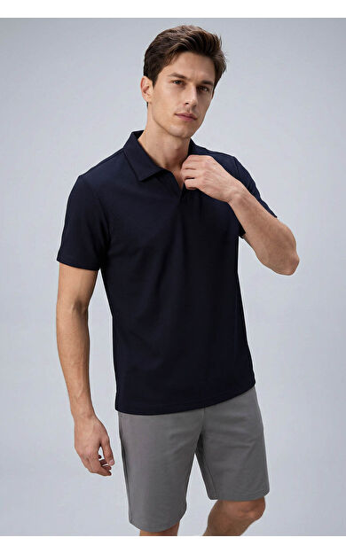 Lacivert Rahat Form Yumuşak Dokulu Polo Yaka Erkek T-Shirt - 88496