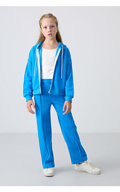Mavi  Pamuklu İçi Tüylü Yumuşak Dokulu Standart Fit Nakışlı Kız Çocuk Eşofman Takım - 75161