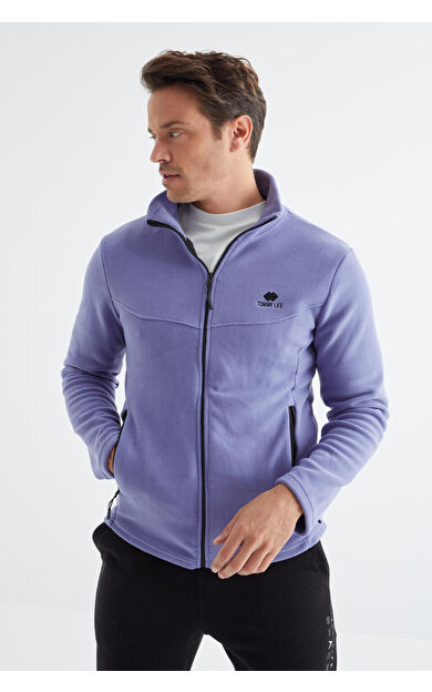 Açık Eflatun Fermuarlı Dik Yaka Standart Kalıp Erkek Polar Sweatshirt - 88134