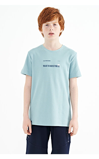Açık Mavi Baskı Detaylı O Yaka Standart Kalıp Erkek  Çocuk T-Shirt - 11117