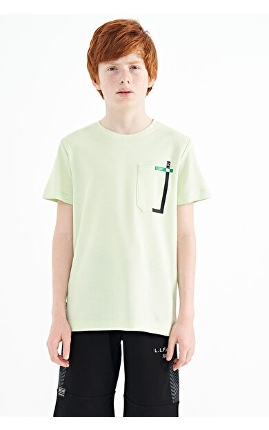 Açık Yeşil Cep Detaylı O Yaka Standart Kalıp Erkek Çocuk T-Shirt - 11120