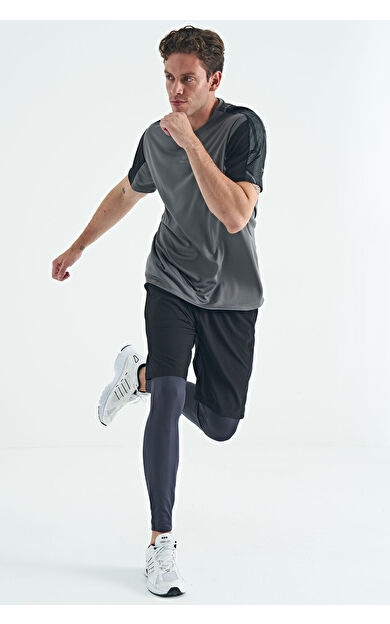 Antrasit Arka Bilek Baskı Detaylı Yüksek Bel Slim Fit Aktif Spor Erkek Tayt - 84988