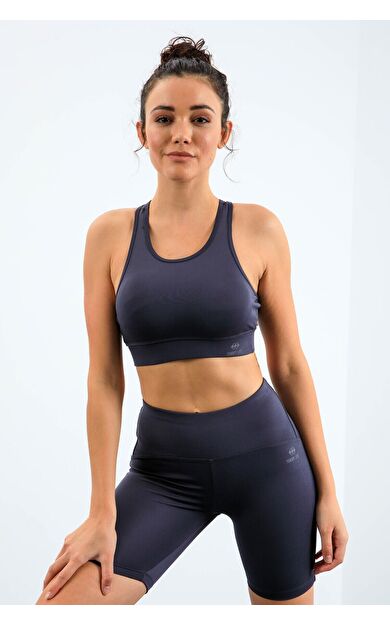 Antrasit Yüksek Bel Toparlayıcı Slim Fit Büstiyer Biker Kadın Tayt Takım - 95303