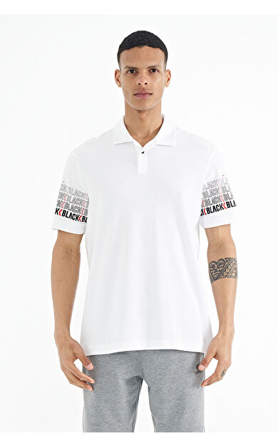 Beyaz Kol Baskı Detaylı Polo Yaka Standart Form Erkek T-shirt - 88240