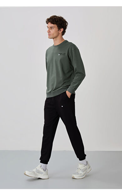 Çağla - Siyah Casual O Yaka Lastik Paça Pamuklu Erkek Oversize Eşofman Takımı - 85120