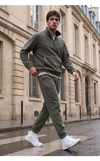 Çağla Yarım Fermuar Dik Yaka Lastik Paça Polar Erkek Eşofman Takımı - 85159