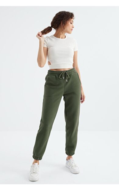 Çağla Yüksek Bel Basic Bağcıklı Jogger Polar Kadın Eşofman Alt - 94622