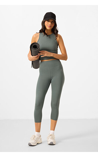 Çağla Yüksek Bel Kapri-Crop Atlet Slim Fit Kadın Tayt Takım - 95284