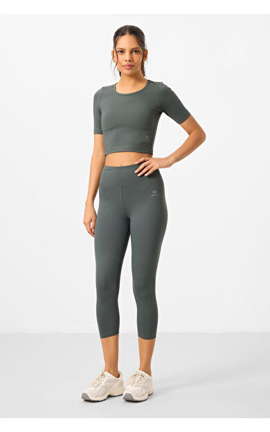 Çağla Yüksek Bel Kapri-Crop T-Shirt Slim Fit Kadın Tayt Takım - 95285