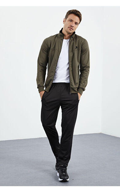 Camel - Siyah Dik Yaka Fermuarlı Standart Kalıp Klasik Paça Erkek Eşofman Takımı  - 85162