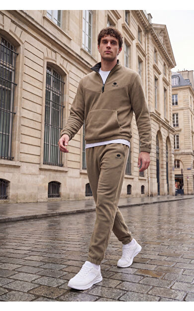 Camel Yarım Fermuar Dik Yaka Lastik Paça Polar Erkek Eşofman Takımı - 85159