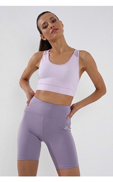 Eflatun Yüksek Bel Toparlayıcı Kısa Biker Kadın Tayt - 91007