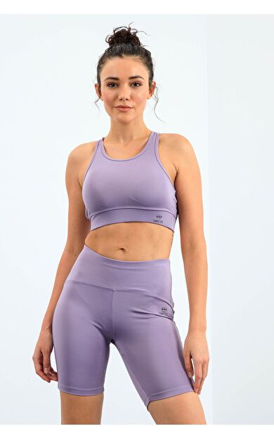 Eflatun Yüksek Bel Toparlayıcı Slim Fit Büstiyer Biker Kadın Tayt Takım - 95303