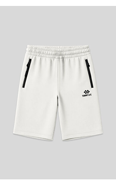 Ekru Gizli Fermuar Arka Cepli Bağcıklı Standart Kalıp Erkek Şort - 81136