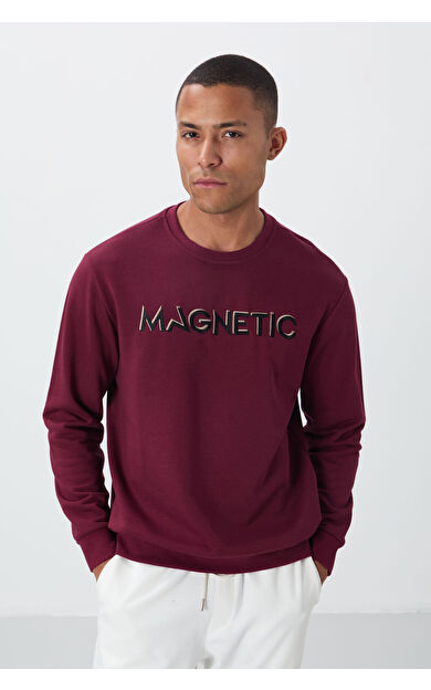 Erguvan Yazı Nakışlı O Yaka Rahat Form İçi Polarlı Erkek Sweatshirt - 88020