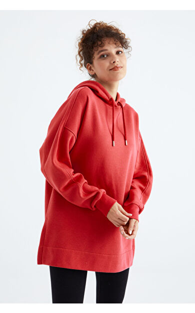 Fiesta Reglan Kol Basic Kapüşonlu Oversize Sweatshirt Tunik - 97242