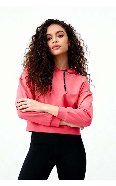 TommyLife Fuşya Uzun Kol Rahat Form Kapüşonlu Kadın Sweatshirt - 97115