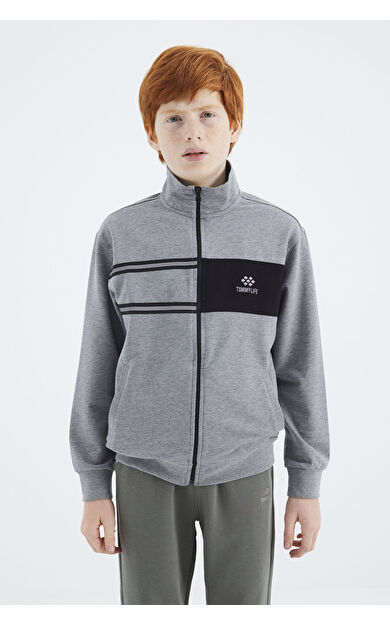 Gri Melanj Dik Yaka Erkek Çocuk Sweatshirt - 11183