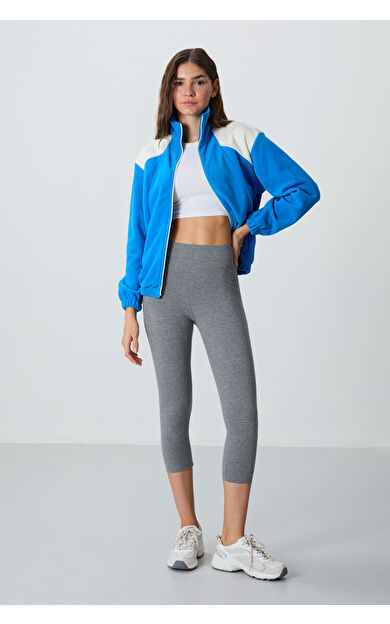 Gri Melanj Yüksek Bel Slim Fit Dar Paça Kadın Kapri Tayt - 93097