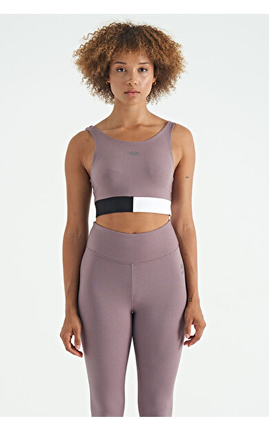 Gül Kurusu Renk Bloklu Logo Baskılı Dar Kalıp Fitilli Kadın Büstiyer - 97275