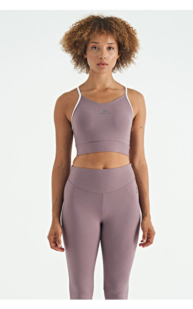 Gül Kurusu Sırt Çapraz Detaylı Logo Baskılı Dar Kalıp Fitilli Kadın Büstiyer - 97274