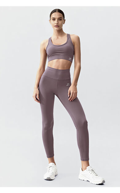 Gül Kurusu Yüksek Bel Toparlayıcı Çapraz Sırt Detaylı Slim Fit Kadın Tayt Takım - 95283