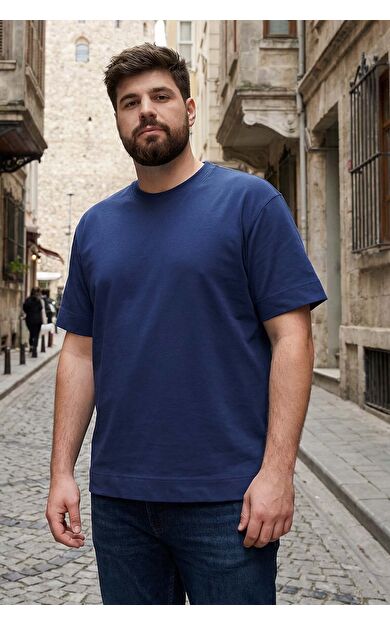 İndigo Basic Kısa Kol O Yaka Büyük Beden Erkek T-Shirt - 88072