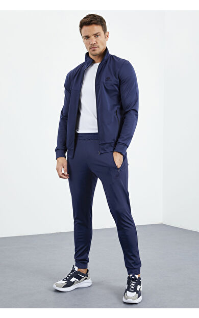 İndigo Dik Yaka Fermuarlı Standart Kalıp Manşetli Erkek Eşofman Takım - 85160