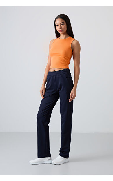 TommyLife İndigo Gizli Fermuar Cepli Rahat Form Klasik Paça Kadın Eşofman Alt - 94148
