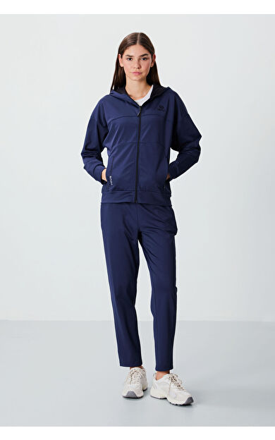 İndigo Kapüşonlu Gizli Cep Detaylı Standart Kalıp Kadın Eşofman Takımı - 95306