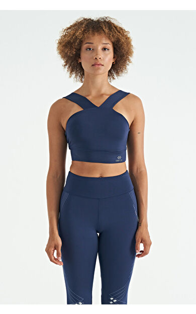 İndigo Logo Baskılı Dar Kalıp Dalgıç Kumaş Kadın Büstiyer - 97259