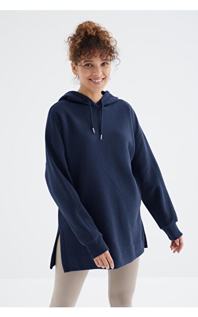İndigo Reglan Kol Basic Kapüşonlu Oversize Sweatshirt Tunik - 97242