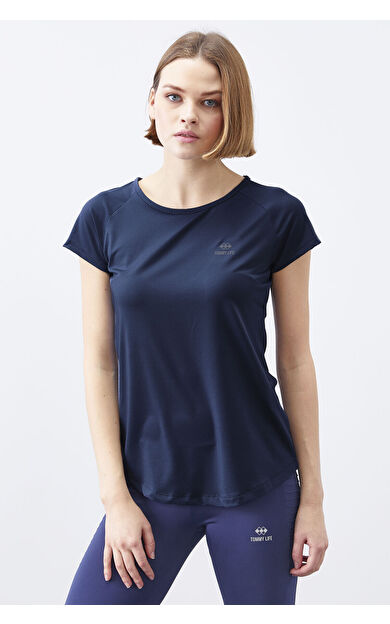 İndigo Sırt Pencereli Kısa Kol Standart Kalıp O Yaka Kadın T-Shirt - 97101