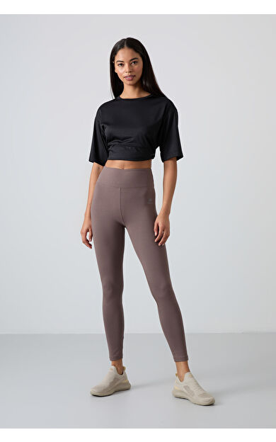 Kahverengi Yüksek Bel Toparlayıcı Slim Fit Dar Paça Kadın Tayt - 94011