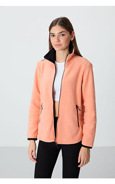 Kavun İçi Dik Yaka Fermuarlı Rahat Form Kadın Polar Sweatshirt - 97173