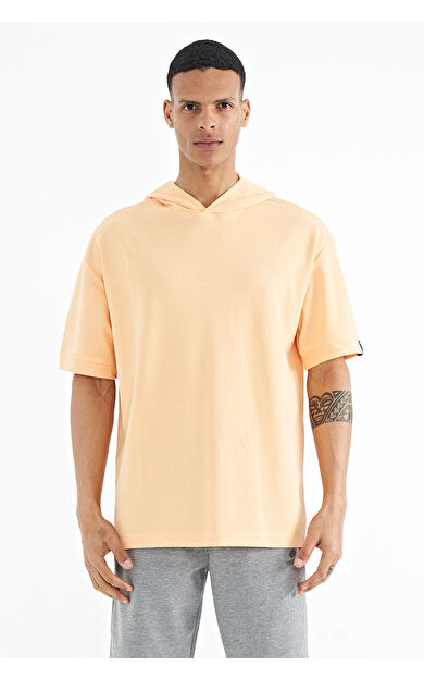 Kavun Içi Kapüşonlu Kol Etiket Detaylı Oversize Erkek T-shirt - 88179