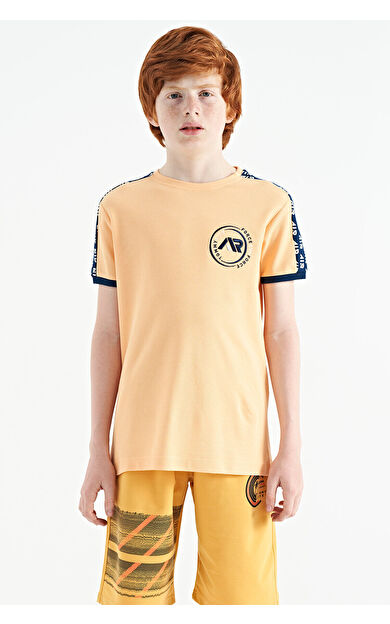 Kavun Içi Omuz Baskı Detaylı Standart Kalıp O Yaka Erkek Çocuk T-Shirt - 11121