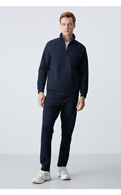 Lacivert  Dik Yaka Çift Renk Rahat Form Klasik Paça Erkek Eşofman Takımı - 85113