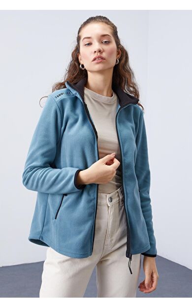 Mint Yeşili Dik Yaka Fermuarlı Rahat Form Kadın Polar Sweatshirt - 97173