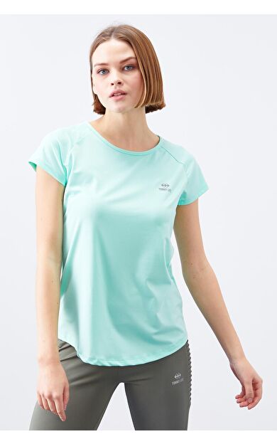 Mint Yeşili Sırt Pencereli Kısa Kol Standart Kalıp O Yaka Kadın T-Shirt - 97101