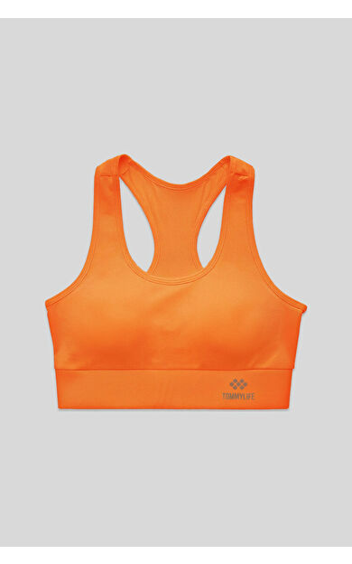 Neon Oranj Sırt Detaylı Dar Kalıp U Yaka Kadın Spor Büstiyer - 97120