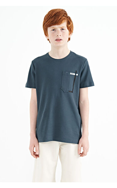Orman Yeşili Cep Detaylı O Yaka Standart Kalıp Erkek Çocuk T-Shirt - 11120