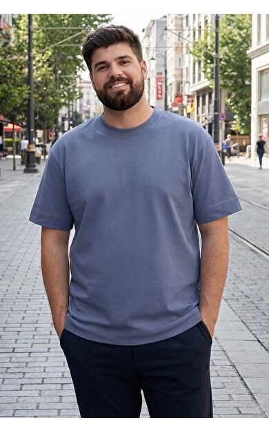 Petrol Basic Kısa Kol O Yaka Büyük Beden Erkek T-Shirt - 88072