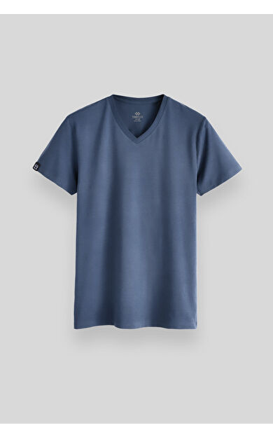 Petrol Basic Kısa Kol Standart Kalıp V Yaka Erkek T-Shirt - 87912