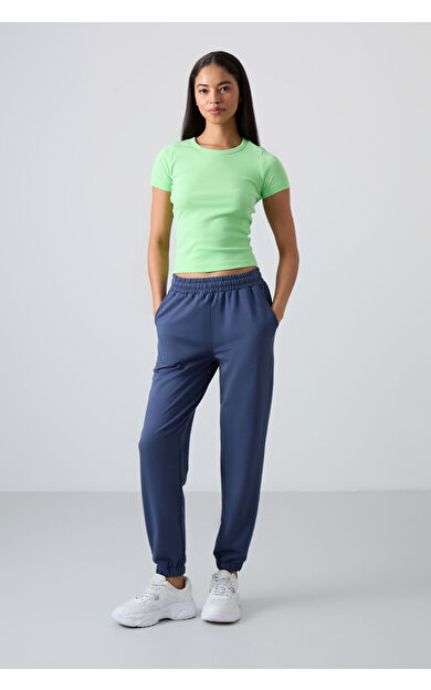 Petrol Cepli Yüksek Bel Rahat Form Lastik Paça Kadın Eşofman Alt - 94583