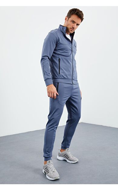 Petrol Dik Yaka Fermuarlı Standart Kalıp Manşetli Erkek Eşofman Takım - 85160