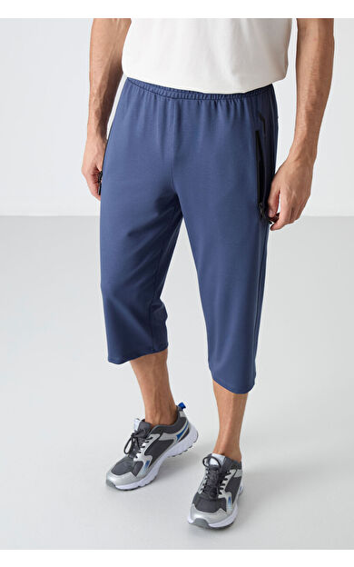 Petrol Fermuar Cepli Standart Kalıp Klasik Paça Erkek Kapri - 83091