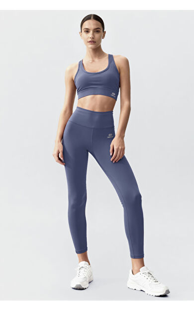 Petrol Yüksek Bel Toparlayıcı Çapraz Sırt Detaylı Slim Fit Kadın Tayt Takım - 95283